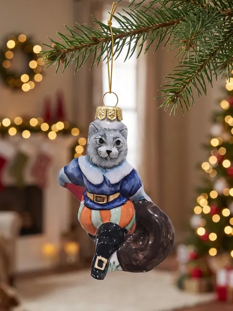 Ёлочная игрушка «Кот в сапогах, серый»